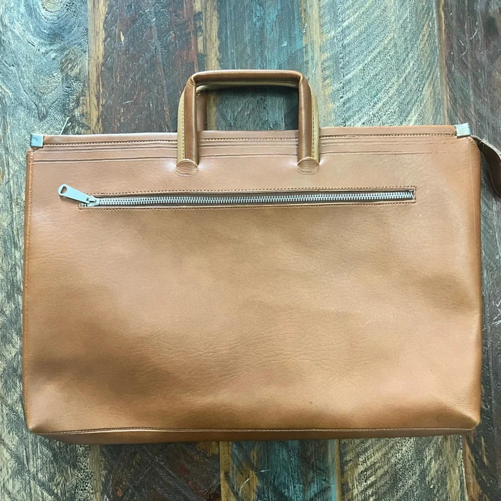 Vintage Brown Camel Leather Document Bag Briefcase Laptop bag - Picture 2 of 7